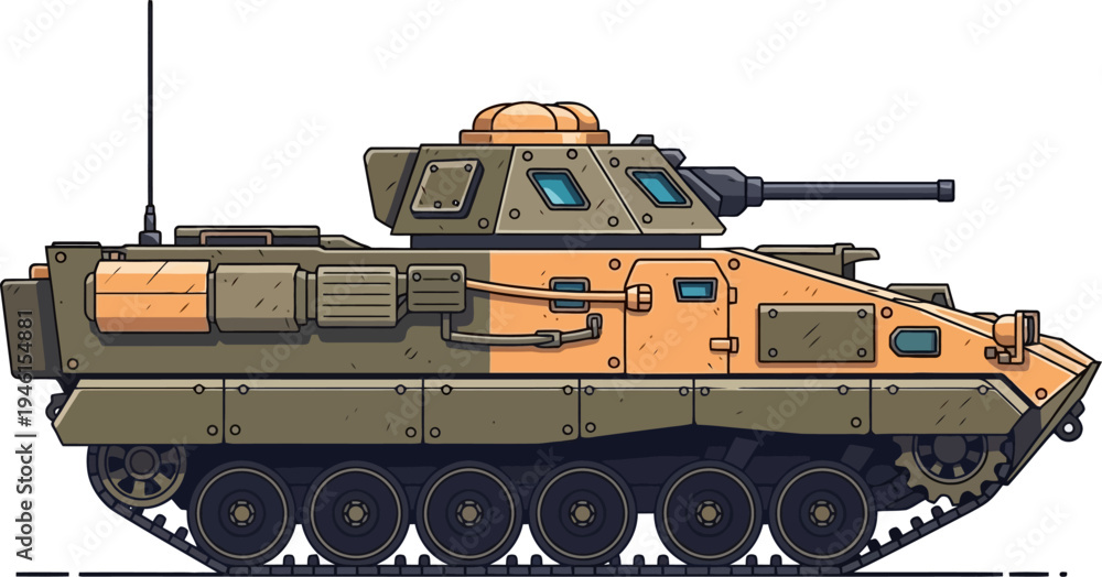 Fototapeta premium Tracked armored personnel carrier with defensive turret