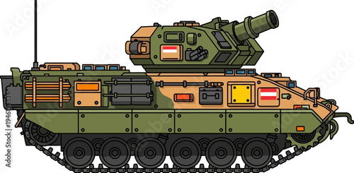 Tracked infantry fighting vehicle with camouflage and flags