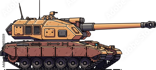 Tracked self-propelled howitzer in desert tan finish