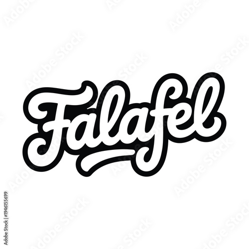 A stylized black and white logo of the word Falafel