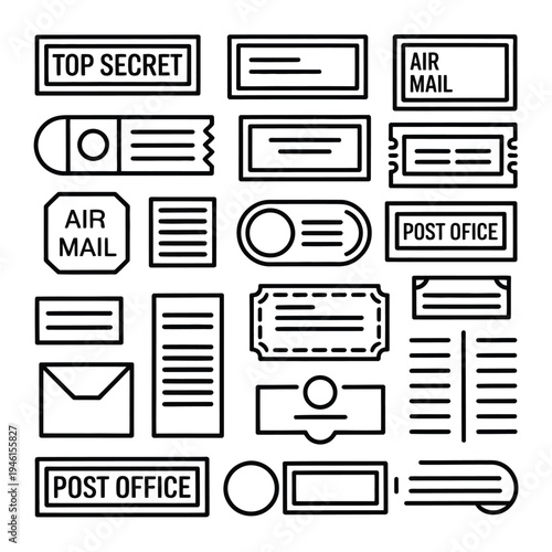 A collection of various postal and shipping label icons