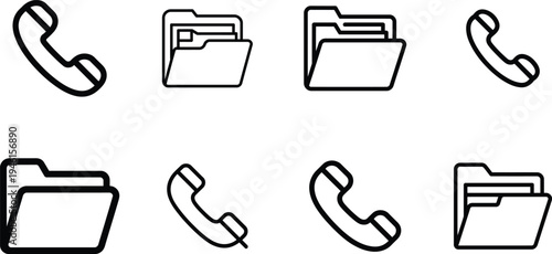 Icons of phones and folders for communication and storage