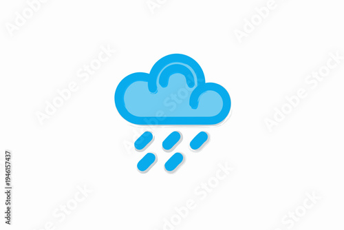 A simple blue cloud icon with falling raindrops depicted below it