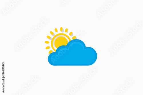 A bright sun partially obscured by a fluffy blue cloud icon