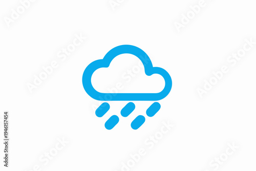 A simple blue cloud icon with raindrops falling downwards