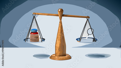 Scales of justice with uneven weights symbolizing imbalance and disparity