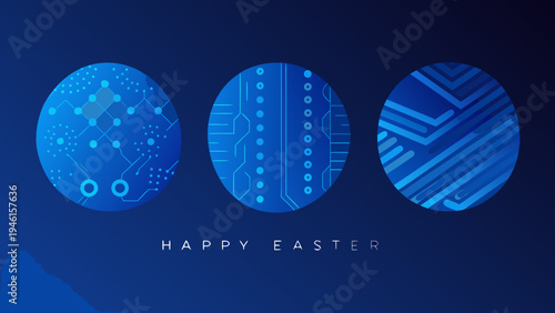 Abstract easter egg designs with circuit board and geometric patterns