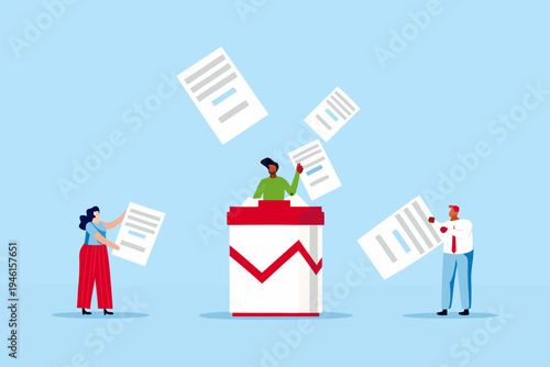 People casting votes into a ballot box during an election process