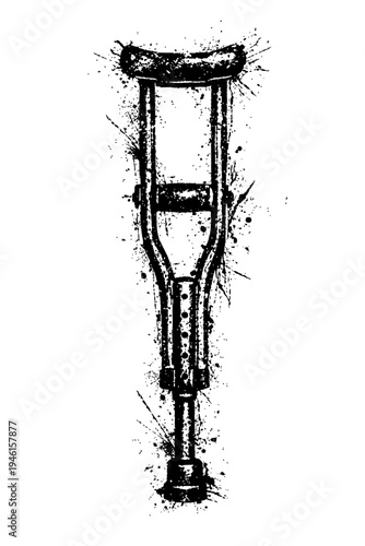 Black and white illustration of a single crutch with a grunge effect