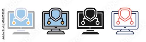 Data Shield icon set multiple style collection