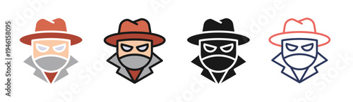 Undercover Agent icon set multiple style collection