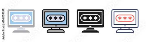 Password Security icon set multiple style collection
