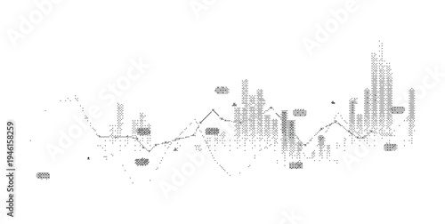 Dithered financial market chart with analytics indicators