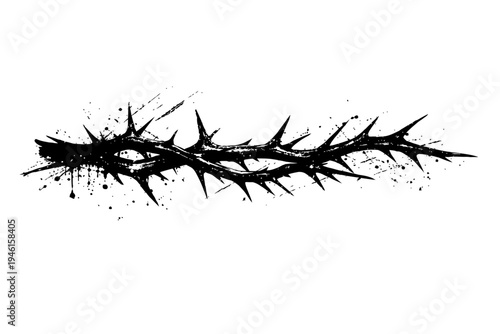 A black crown of thorns with splatters on a white background symbolizing sacrifice and faith in a religious context for Easter or Lent