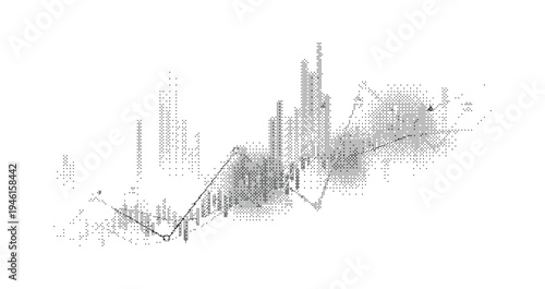 Dithered financial line chart with rising market trend