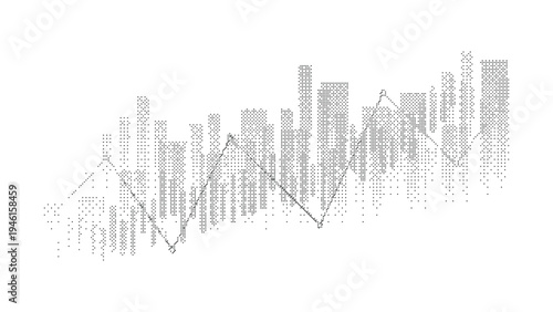 Dithered financial chart with rising trend and bar graph