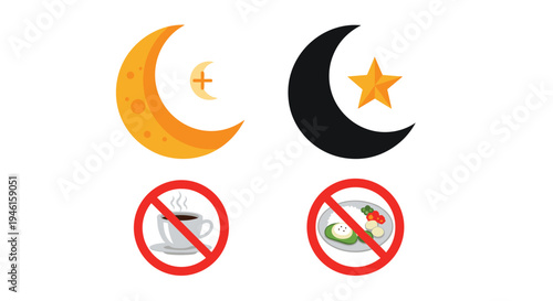 Icon Set Ramadhan Kareem, Eid Mubarak, Eid Al Fitr Flat Minimalist Design Illustration