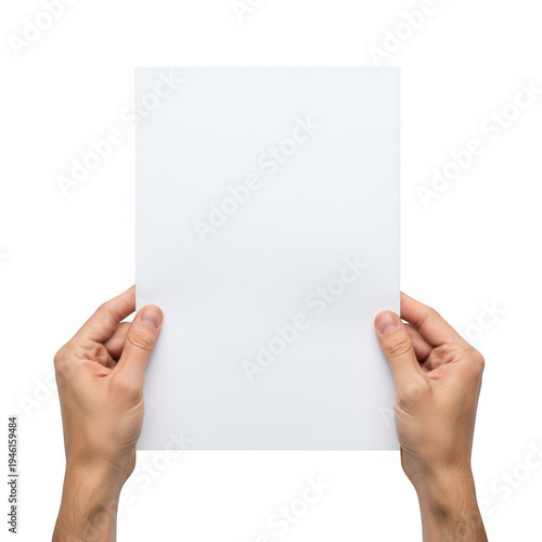 Two hands holding an empty white sheet of paper in the air png