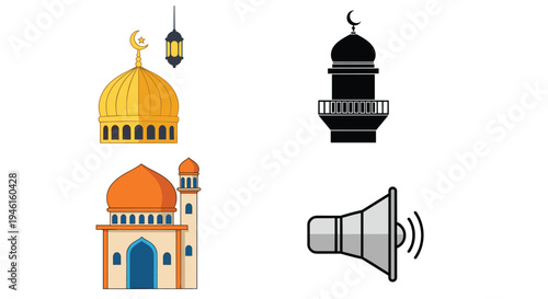 Icon Set Ramadhan Kareem, Eid Mubarak, Eid Al Fitr Flat Minimalist Design Illustration