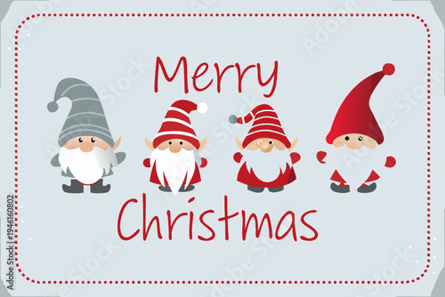 Festive christmas card illustration featuring adorable gnomes and holiday greetings