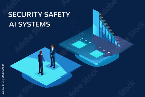 Isometric illustration depicting security ai systems and safety concepts