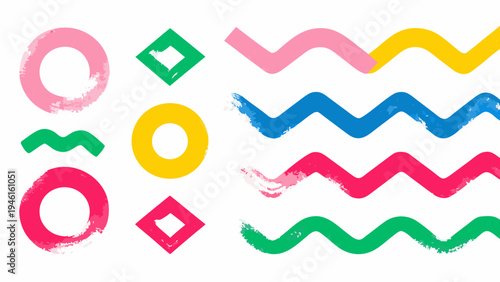 Colorful abstract shapes and wavy lines with a playful modern aesthetic