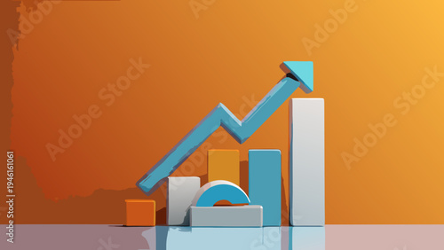 Abstract representation of growth with upward trending chart and blocks