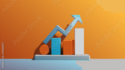 Abstract upward trend represented by a 3d bar graph and arrow