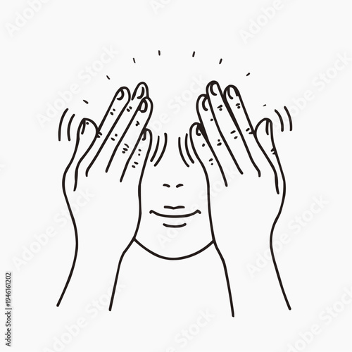Flat vector illustration of hands rubbing eyes, suitable for health articles, stress relief guides, or self-care promotions.