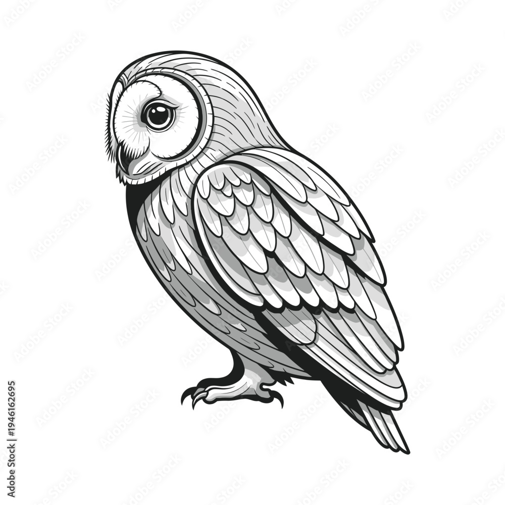 Obraz premium Barn Owl Illustration: Elegant Bird Portrait with Detailed Feathers