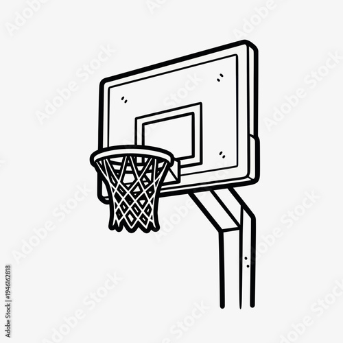 Hand drawn basketball hoop and backboard, simple line art illustration
