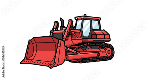 Red Bulldozer Construction Vehicle Cartoon Illustration