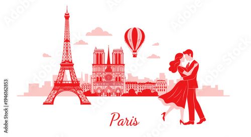 Romantic Couple Dancing in Paris with Eiffel Tower and Notre Dame