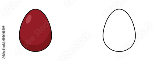 Red Easter egg cartoon illustration with a solid color and a linear outline style used for holiday decoration and coloring activities