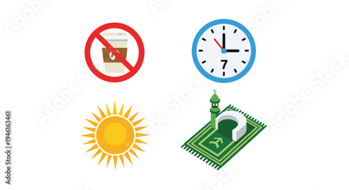 Icon Set Ramadhan Kareem, Eid Mubarak, Eid Al Fitr Flat Minimalist Design Illustration