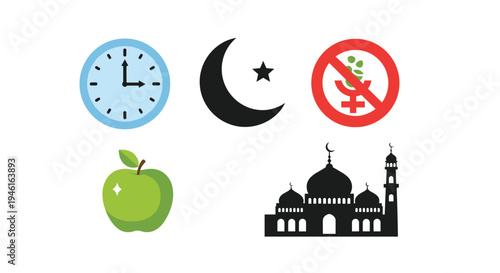 Icon Set Ramadhan Kareem, Eid Mubarak, Eid Al Fitr Flat Minimalist Design Illustration