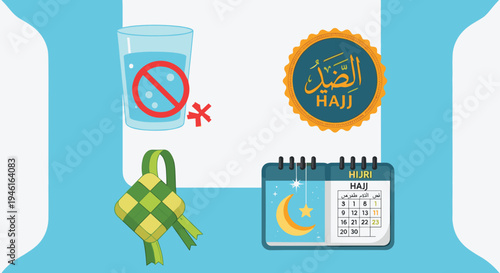 Icon Set Ramadhan Kareem, Eid Mubarak, Eid Al Fitr Flat Minimalist Design Illustration