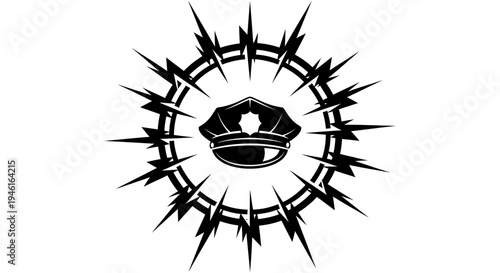 Police Cap with Spiky Halo Vector Illustration.