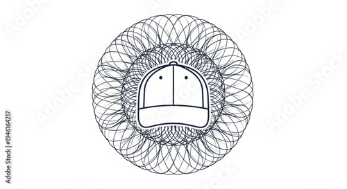 Baseball Cap Outline with Intricate Circular Pattern.