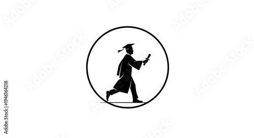 Graduate running with diploma in hand celebrating academic achievement.