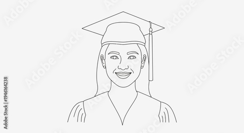 Smiling Female Graduate in Cap and Gown Line Art.