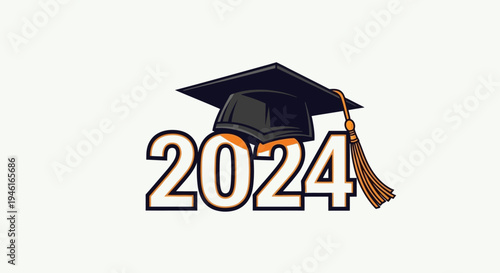 Graduation Cap and 2024 Text Celebrating Academic Achievement.