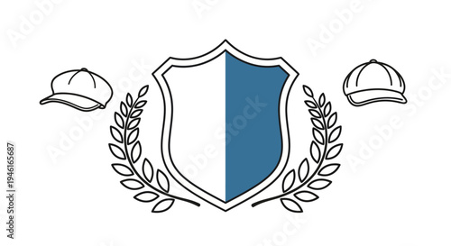 Classic Emblem with Shield Laurel Wreath and Caps.