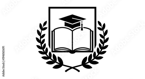 Academic achievement symbol with graduation cap and open book.