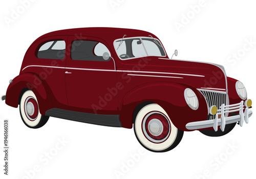 Classic 1940 American Luxury Sedan, Red vintage  sedan car