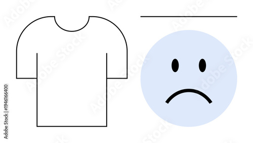 T-shirt outline and sad face concept. Sad face icons highlight emotional states and expressions. Broad usage includes mental health, emotional wellness, clothing design, and branding