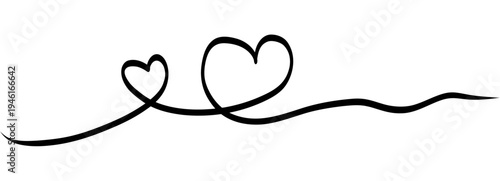Continuous squiggle line clear heart silhouette in the center. Black freehand cable style stroke works as romantic divider for love quotes, wedding cards and Valentine layouts on white background.