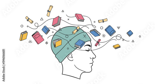 Vector illustration of a head with creative ideas and thoughts