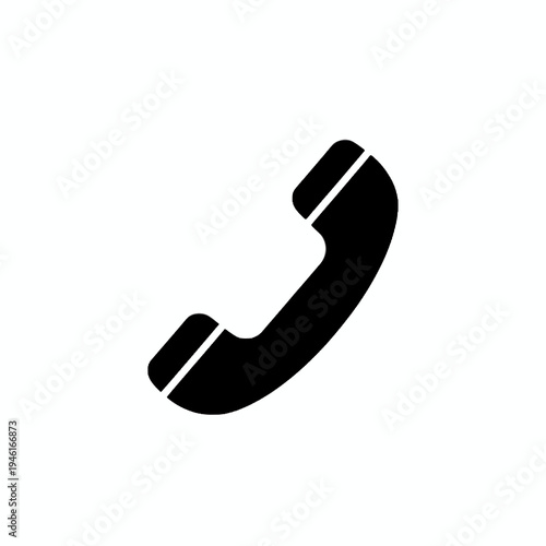Simple black solid phone receiver icon, a classic symbol representing communication, contact, and customer support, isolated on a clean white background, ideal for web and app interface design