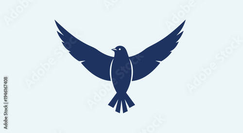 An illustration of a bird in flight with outstretched wings against a light background.